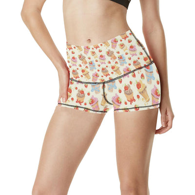 Cupcakes Strawberry Cherry Print High Waisted Spandex Shorts-JTAMIGO.COM