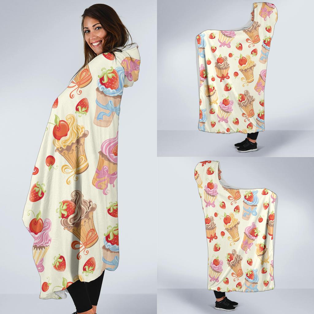 Cupcakes Strawberry Cherry Print Hooded Blanket-JTAMIGO.COM