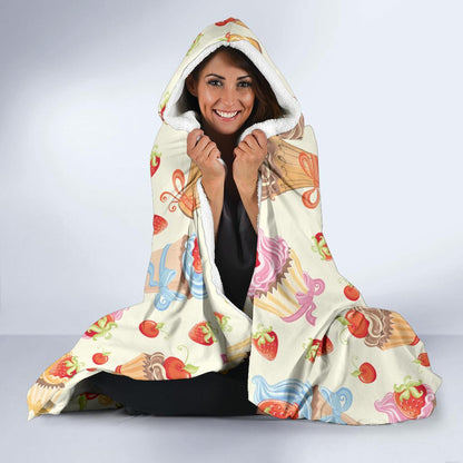 Cupcakes Strawberry Cherry Print Hooded Blanket-JTAMIGO.COM