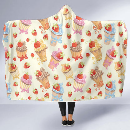 Cupcakes Strawberry Cherry Print Hooded Blanket-JTAMIGO.COM