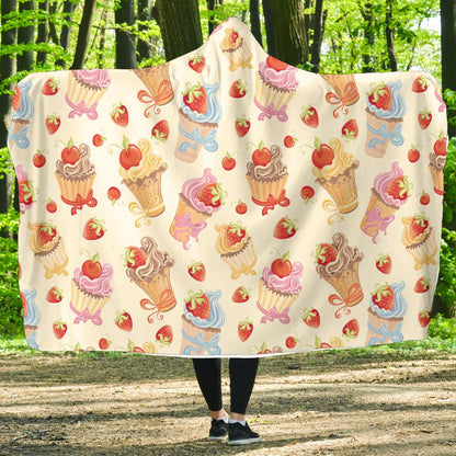 Cupcakes Strawberry Cherry Print Hooded Blanket-JTAMIGO.COM
