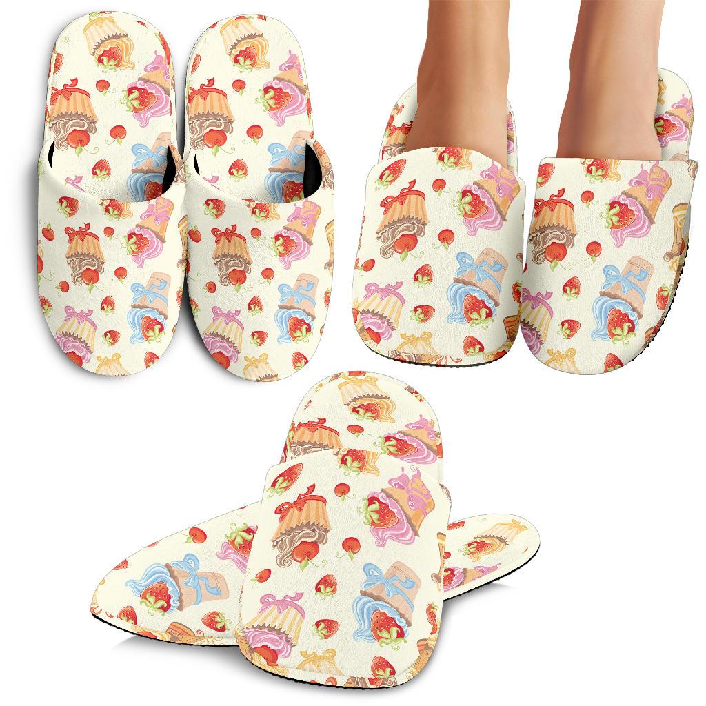 Cupcakes Strawberry Cherry Print House Slippers
