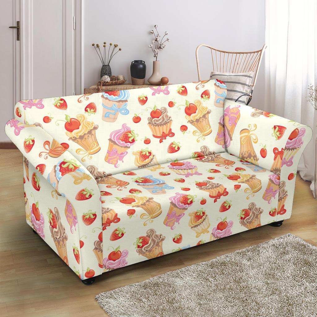 Cupcakes Strawberry Cherry Print Loveseat Slipcover-JTAMIGO.COM
