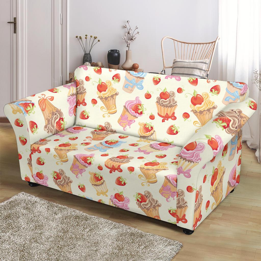 Cupcakes Strawberry Cherry Print Loveseat Slipcover-JTAMIGO.COM