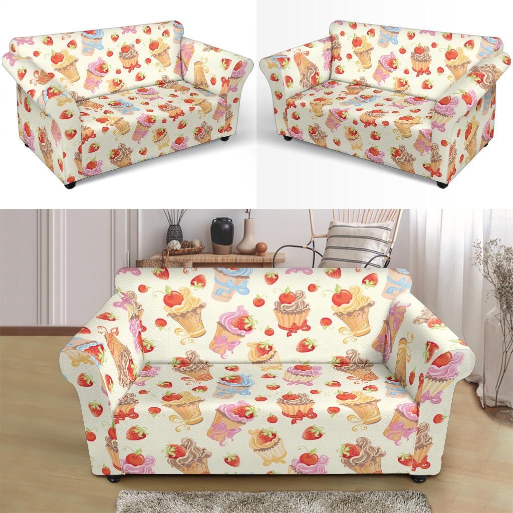Cupcakes Strawberry Cherry Print Loveseat Slipcover-JTAMIGO.COM