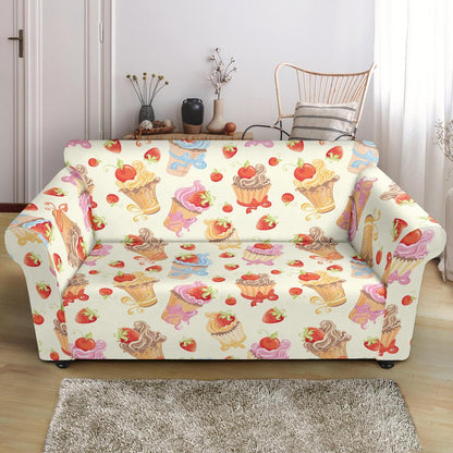Cupcakes Strawberry Cherry Print Loveseat Slipcover-JTAMIGO.COM