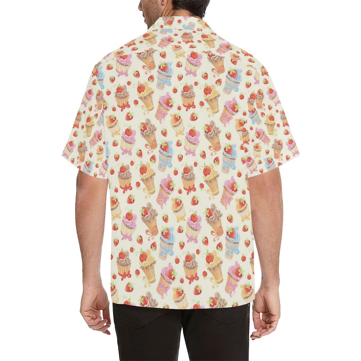 Cupcakes Strawberry Cherry Print Men Aloha Hawaiian Shirt