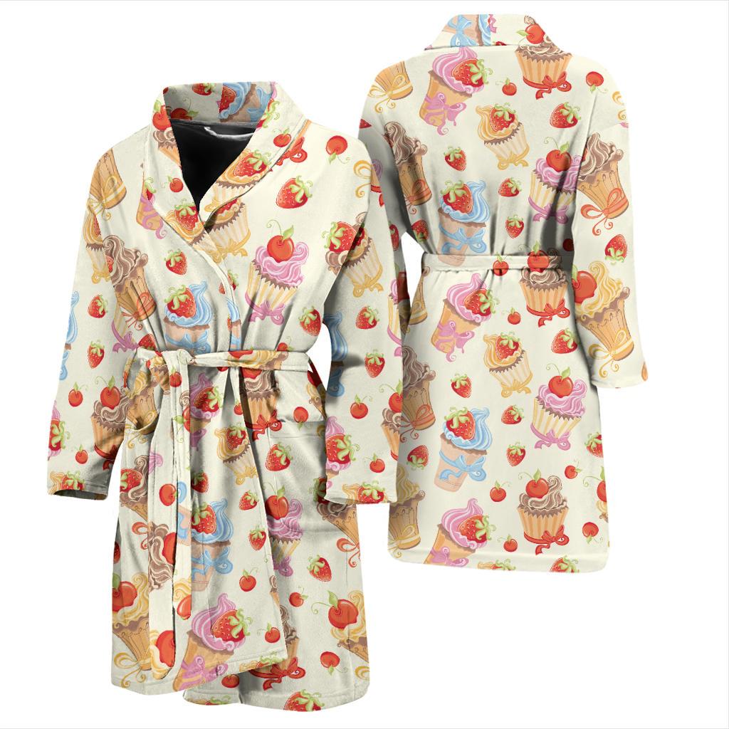 Cupcakes Strawberry Cherry Print Men Bath Robe-JTAMIGO.COM