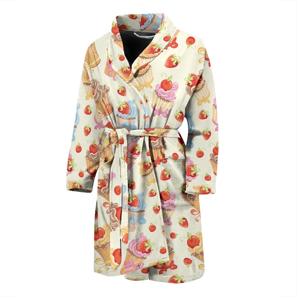 Cupcakes Strawberry Cherry Print Men Bath Robe-JTAMIGO.COM