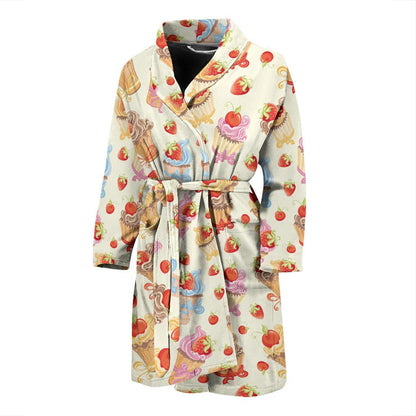 Cupcakes Strawberry Cherry Print Men Bath Robe-JTAMIGO.COM
