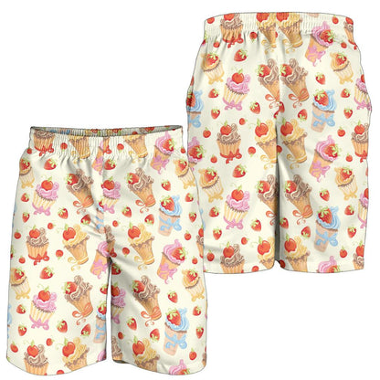 Cupcakes Strawberry Cherry Print Mens Shorts-JTAMIGO.COM
