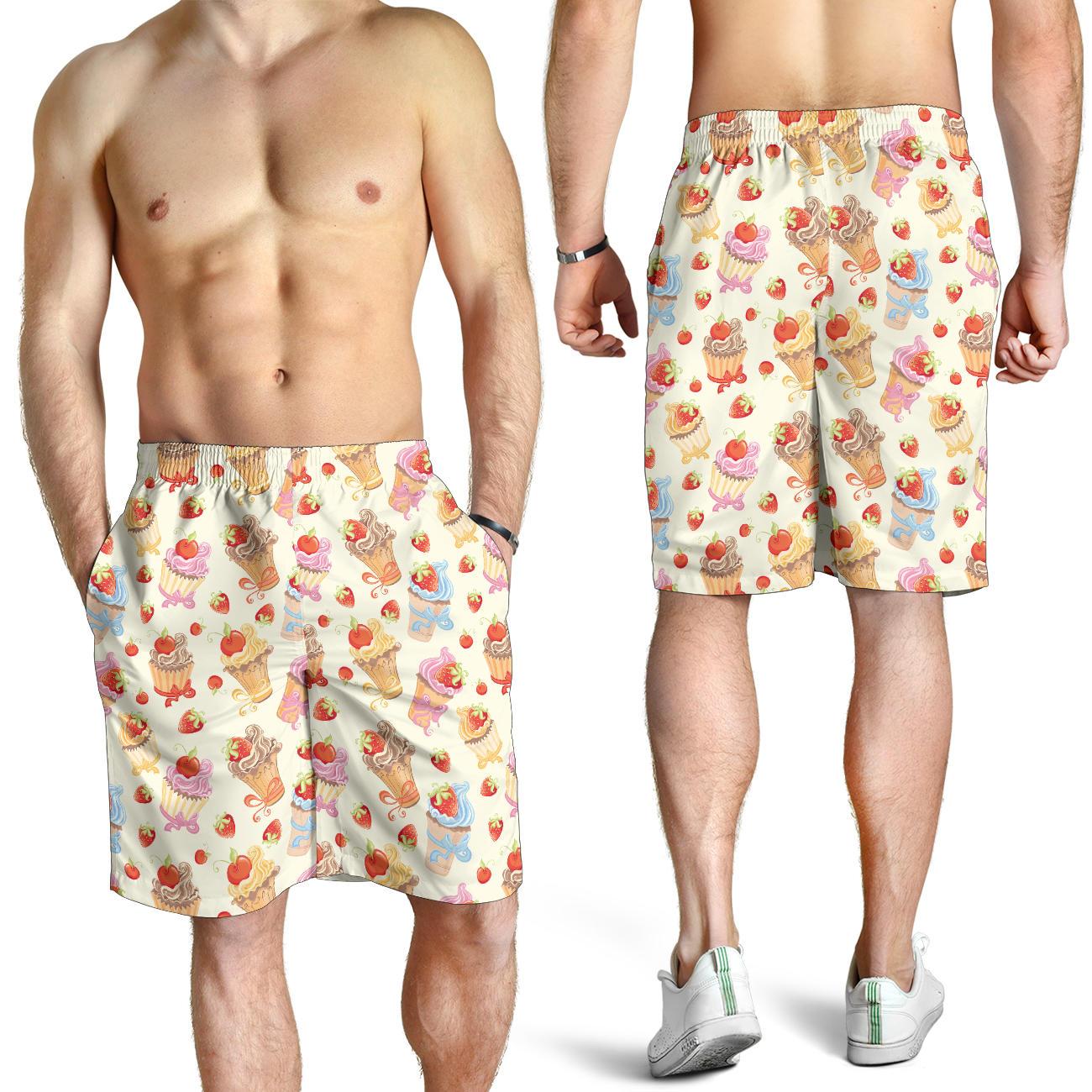 Cupcakes Strawberry Cherry Print Mens Shorts-JTAMIGO.COM