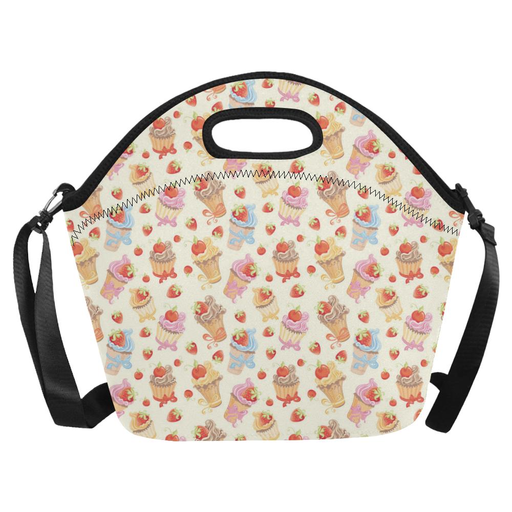 Cupcakes Strawberry Cherry Print Neoprene Lunch Bag (Model 1669)(Large)-JTAMIGO.COM