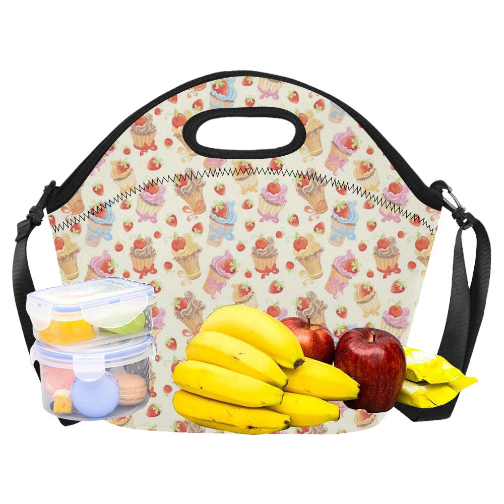 Cupcakes Strawberry Cherry Print Neoprene Lunch Bag (Model 1669)(Large)-JTAMIGO.COM