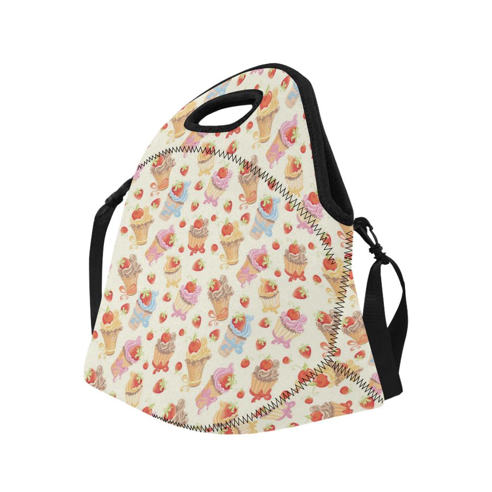 Cupcakes Strawberry Cherry Print Neoprene Lunch Bag (Model 1669)(Large)-JTAMIGO.COM