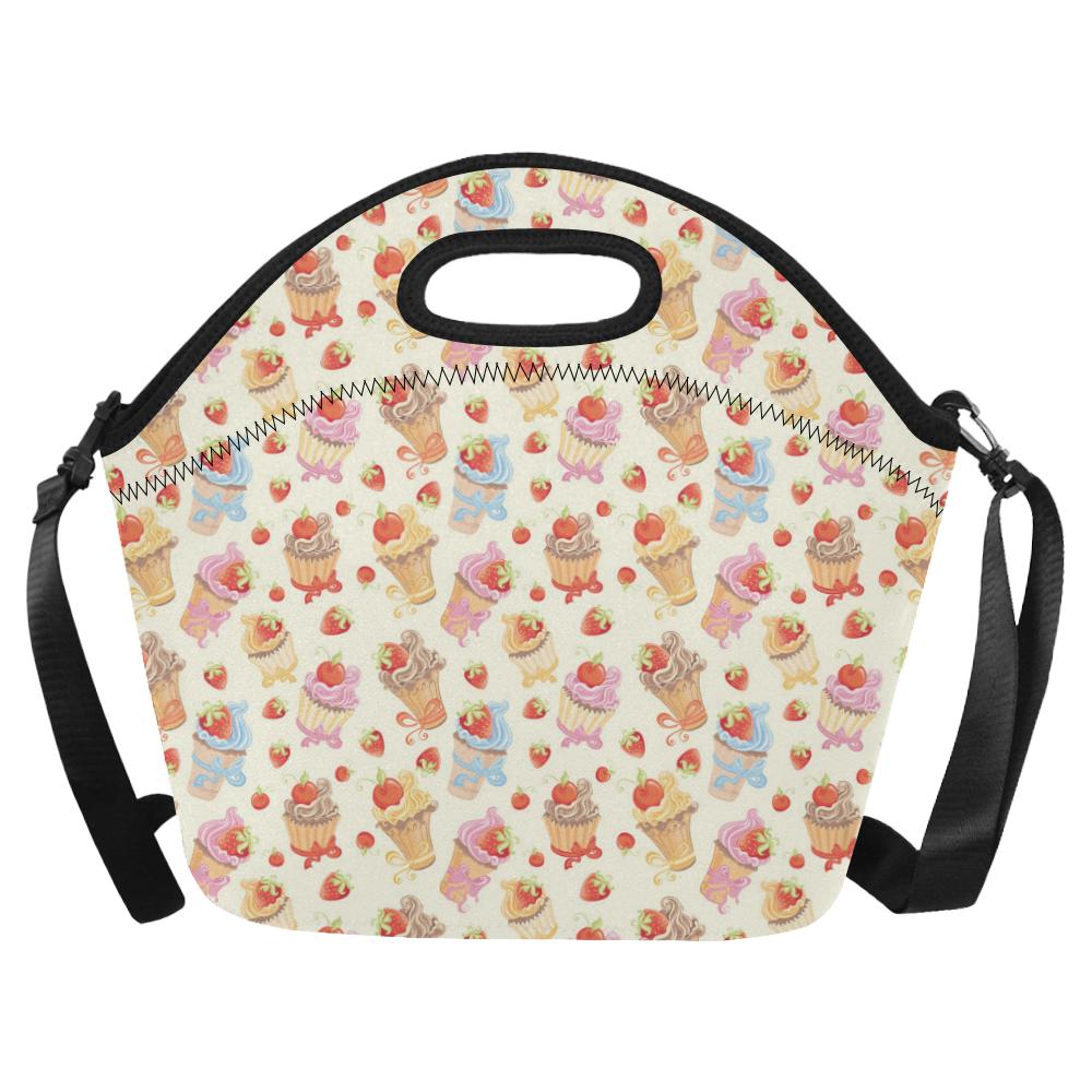 Cupcakes Strawberry Cherry Print Neoprene Lunch Bag (Model 1669)(Large)-JTAMIGO.COM
