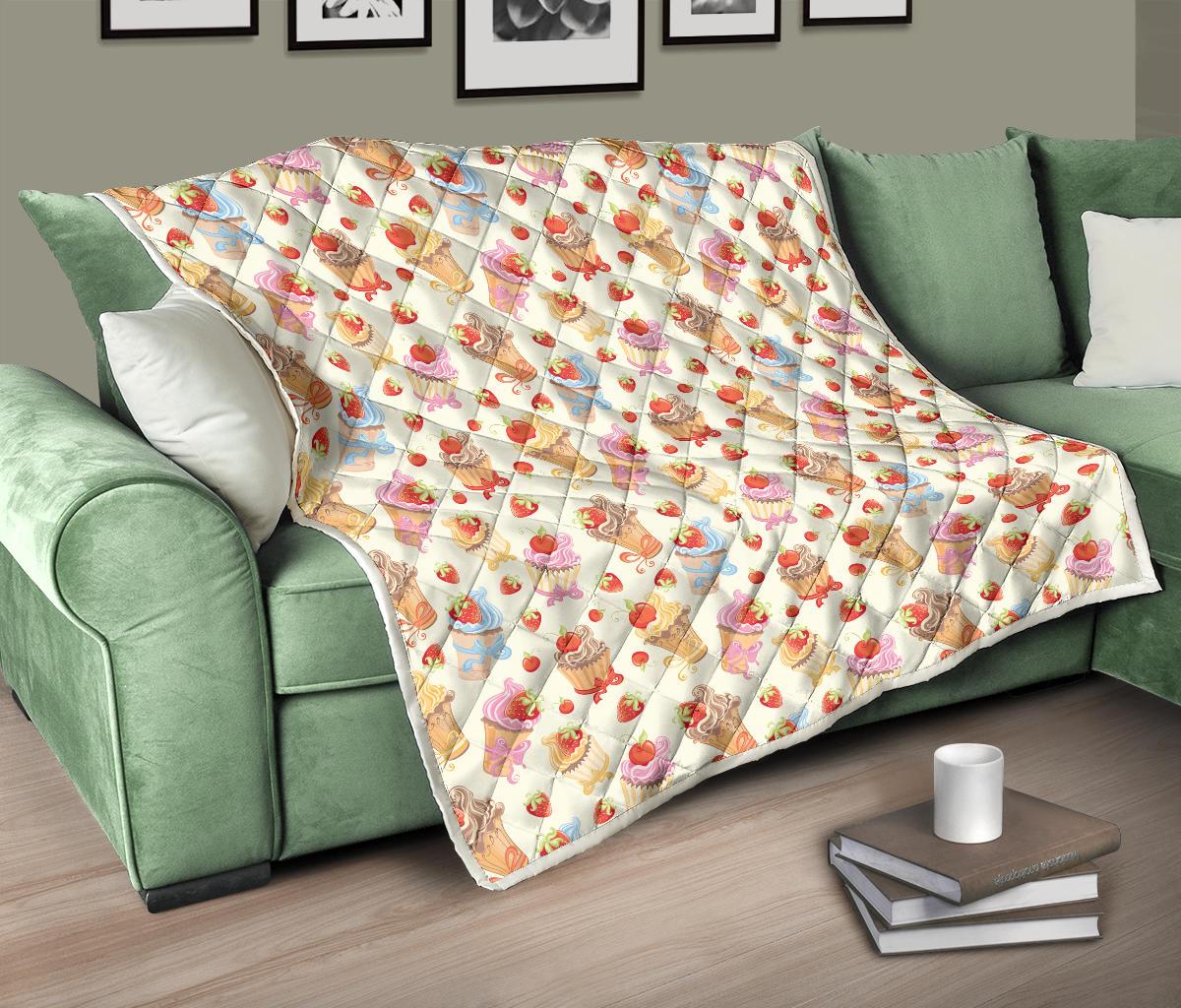 Cupcakes Strawberry Cherry Print Premium Quilt-JTAMIGO.COM