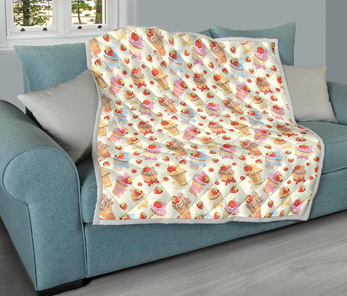Cupcakes Strawberry Cherry Print Premium Quilt-JTAMIGO.COM