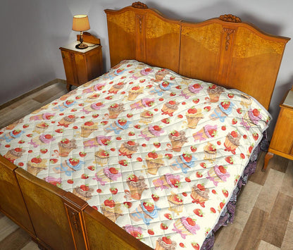 Cupcakes Strawberry Cherry Print Premium Quilt-JTAMIGO.COM