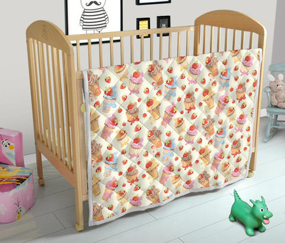 Cupcakes Strawberry Cherry Print Premium Quilt-JTAMIGO.COM