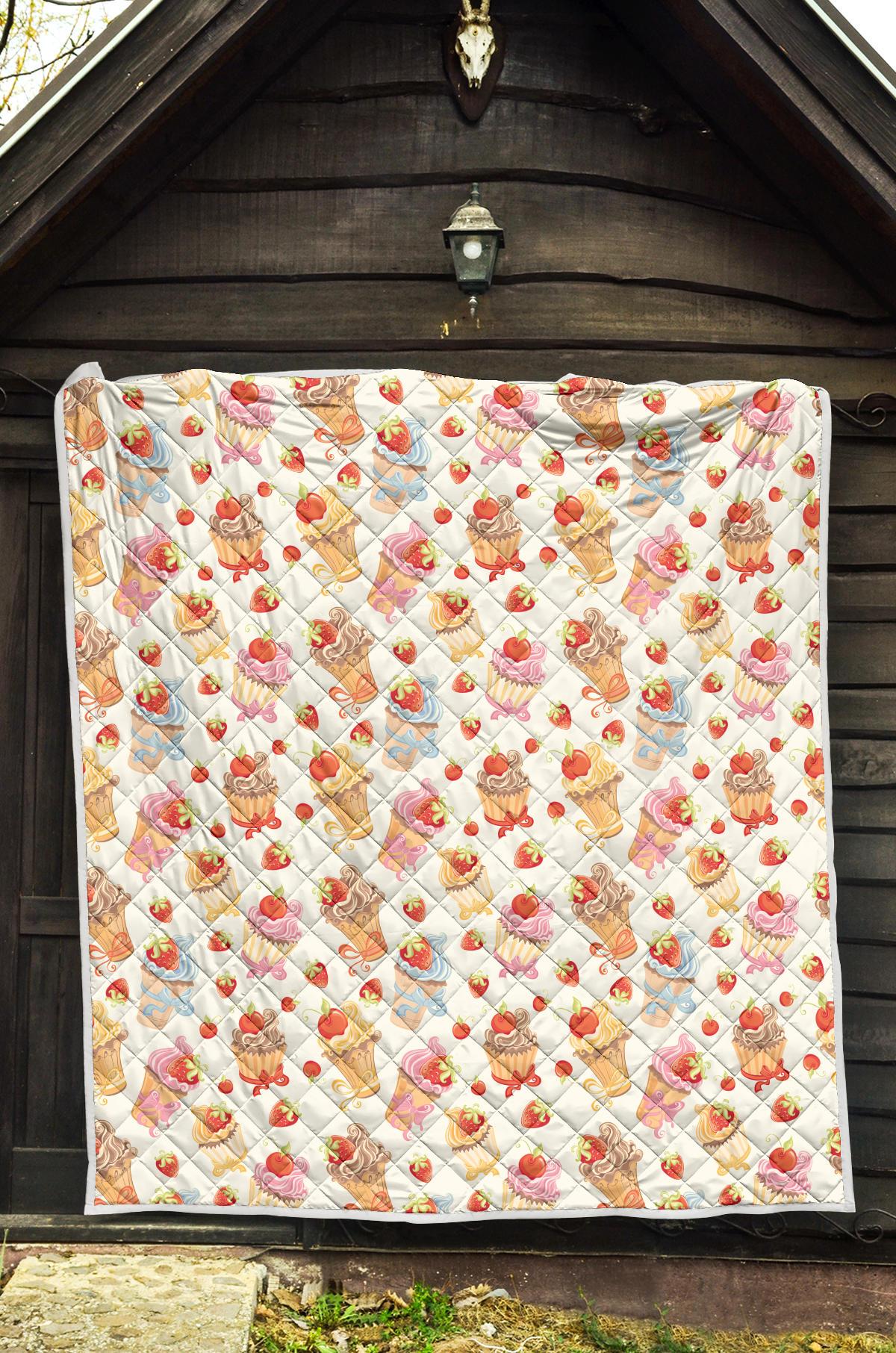 Cupcakes Strawberry Cherry Print Premium Quilt-JTAMIGO.COM