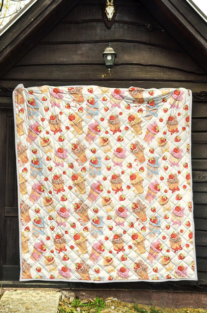 Cupcakes Strawberry Cherry Print Premium Quilt-JTAMIGO.COM