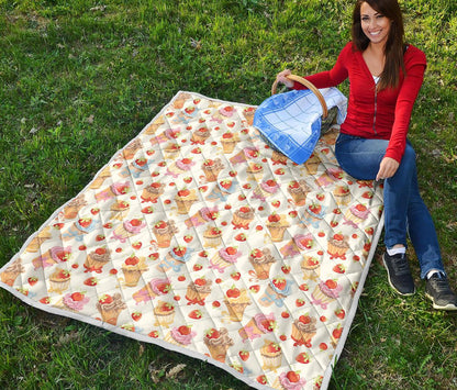 Cupcakes Strawberry Cherry Print Premium Quilt-JTAMIGO.COM