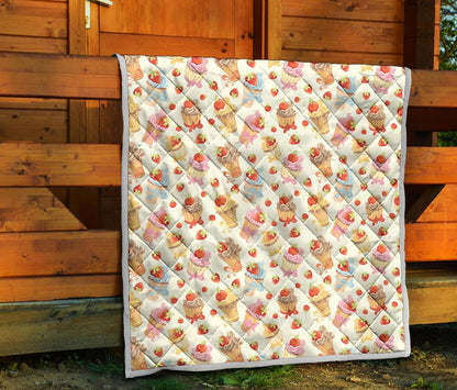 Cupcakes Strawberry Cherry Print Premium Quilt-JTAMIGO.COM