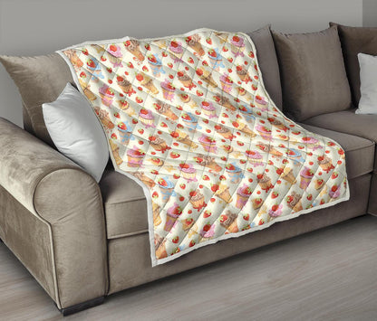 Cupcakes Strawberry Cherry Print Premium Quilt-JTAMIGO.COM