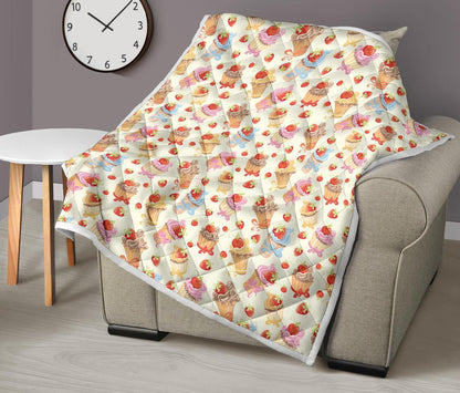 Cupcakes Strawberry Cherry Print Premium Quilt-JTAMIGO.COM