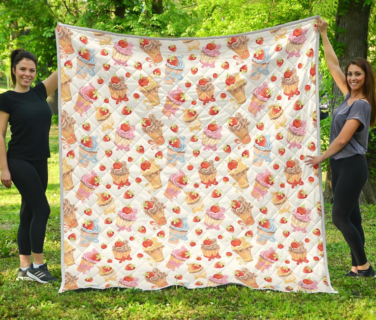 Cupcakes Strawberry Cherry Print Premium Quilt-JTAMIGO.COM