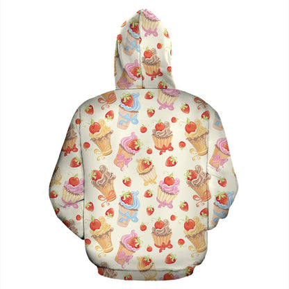 Cupcakes Strawberry Cherry Print Pullover Hoodie