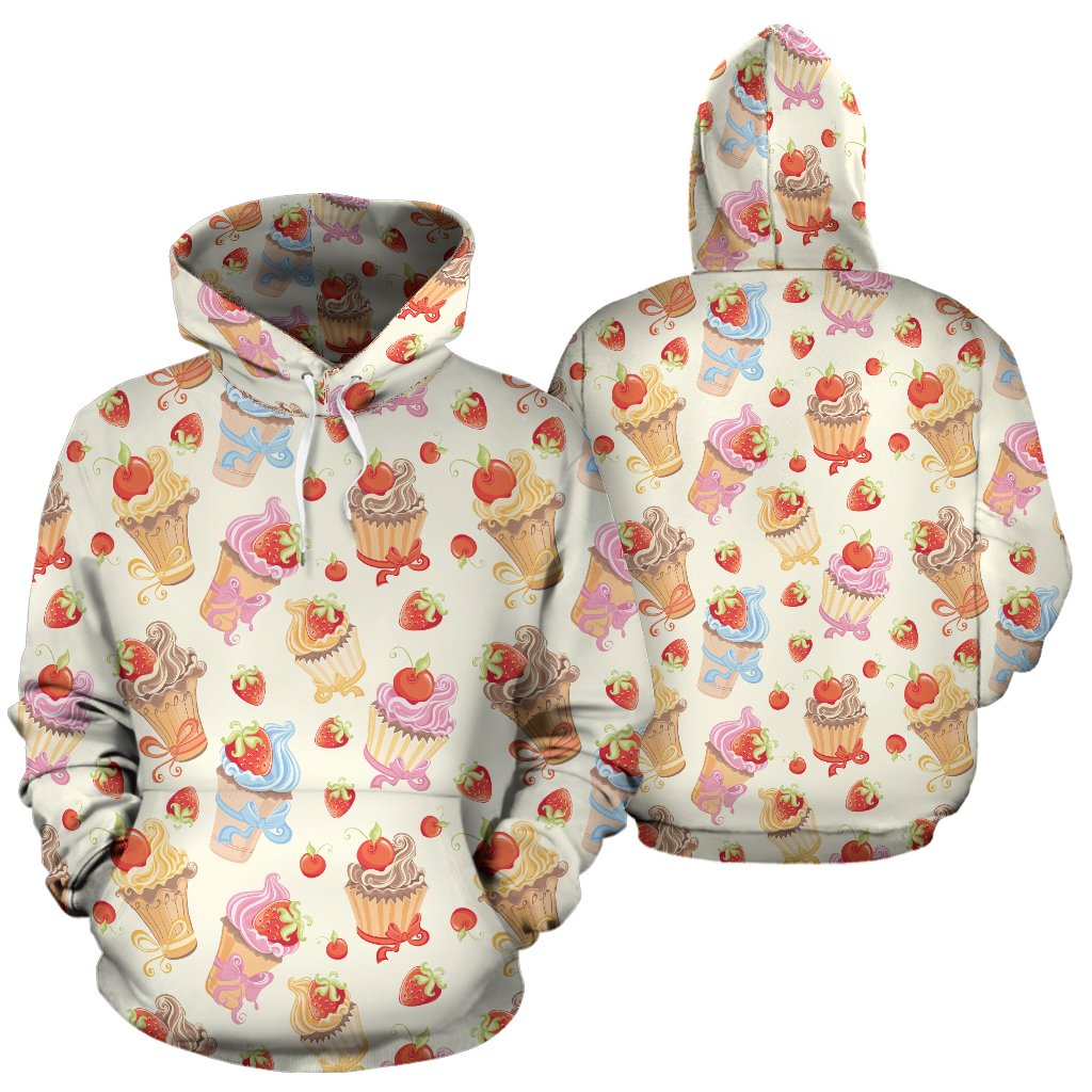 Cupcakes Strawberry Cherry Print Pullover Hoodie