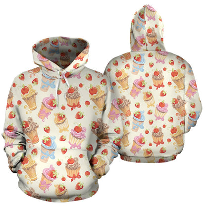 Cupcakes Strawberry Cherry Print Pullover Hoodie