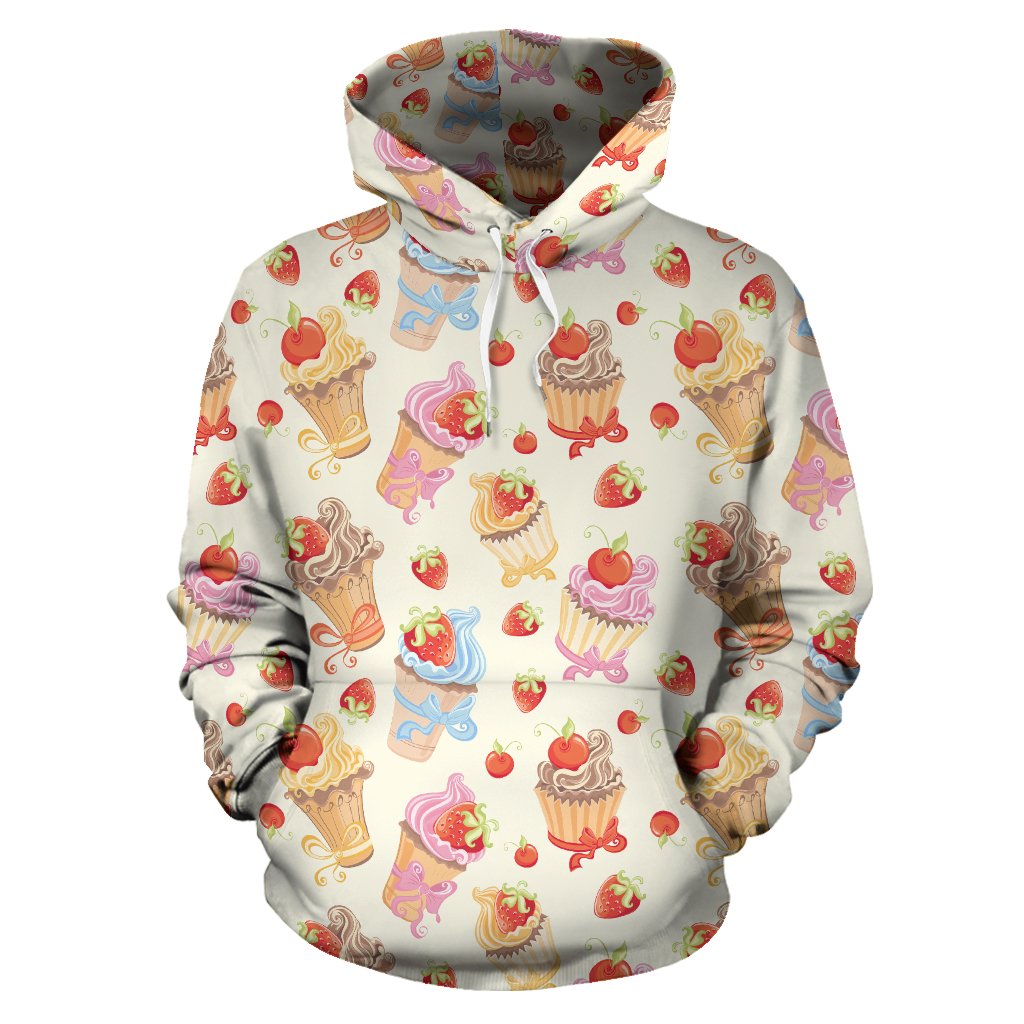 Cupcakes Strawberry Cherry Print Pullover Hoodie