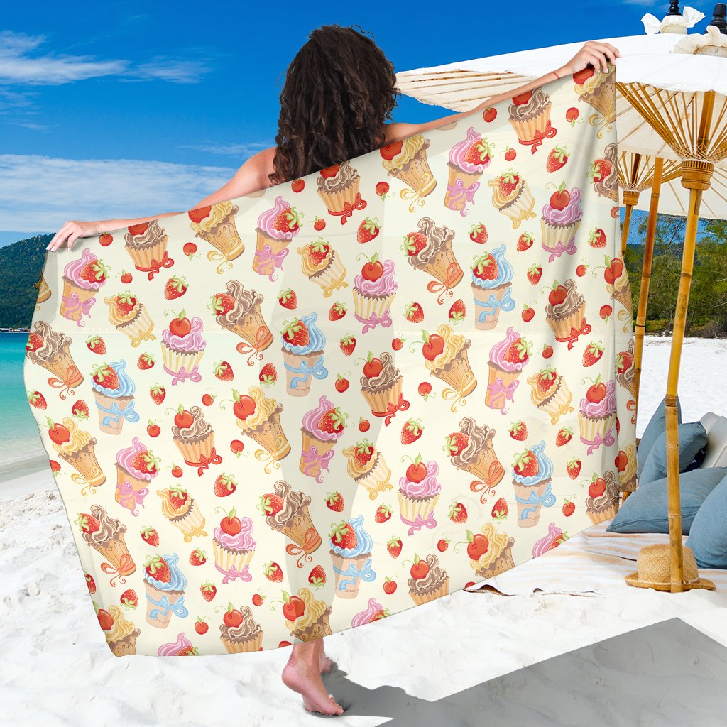 Cupcakes Strawberry Cherry Print Sarong Pareo Wrap