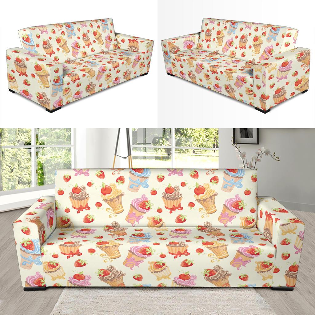 Cupcakes Strawberry Cherry Print Sofa Slipcover-JTAMIGO.COM