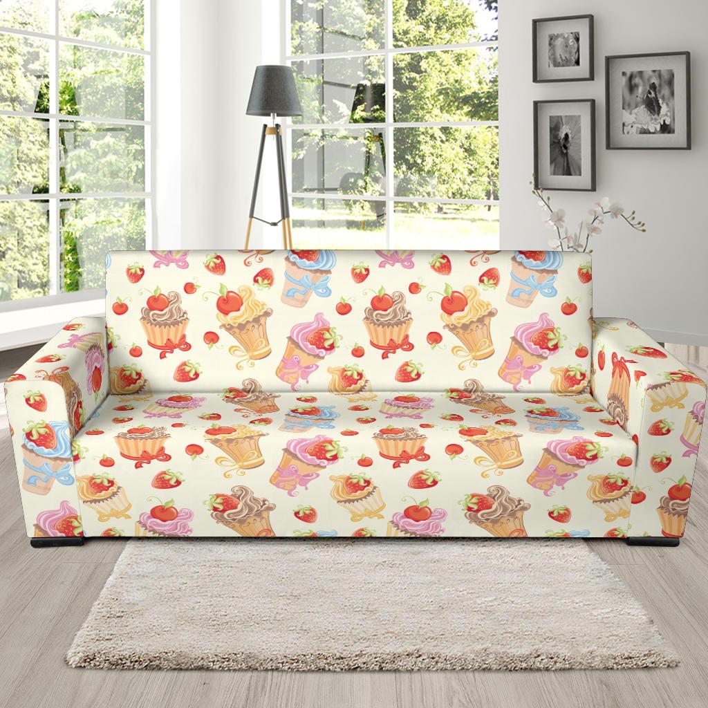 Cupcakes Strawberry Cherry Print Sofa Slipcover-JTAMIGO.COM