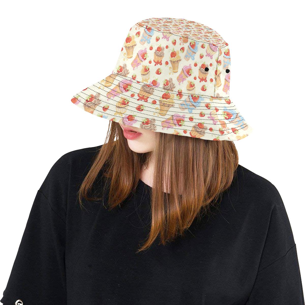 Cupcakes Strawberry Cherry Print Unisex Bucket Hat