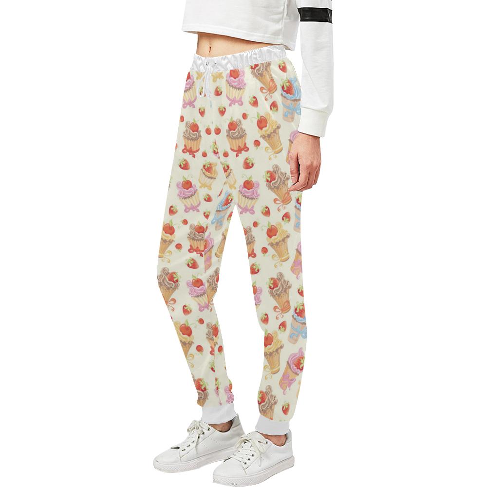 Cupcakes Strawberry Cherry Print Unisex Casual Sweatpants (Model L11)-JTAMIGO.COM