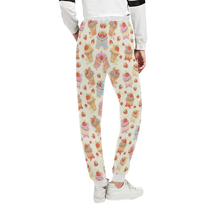 Cupcakes Strawberry Cherry Print Unisex Casual Sweatpants (Model L11)-JTAMIGO.COM