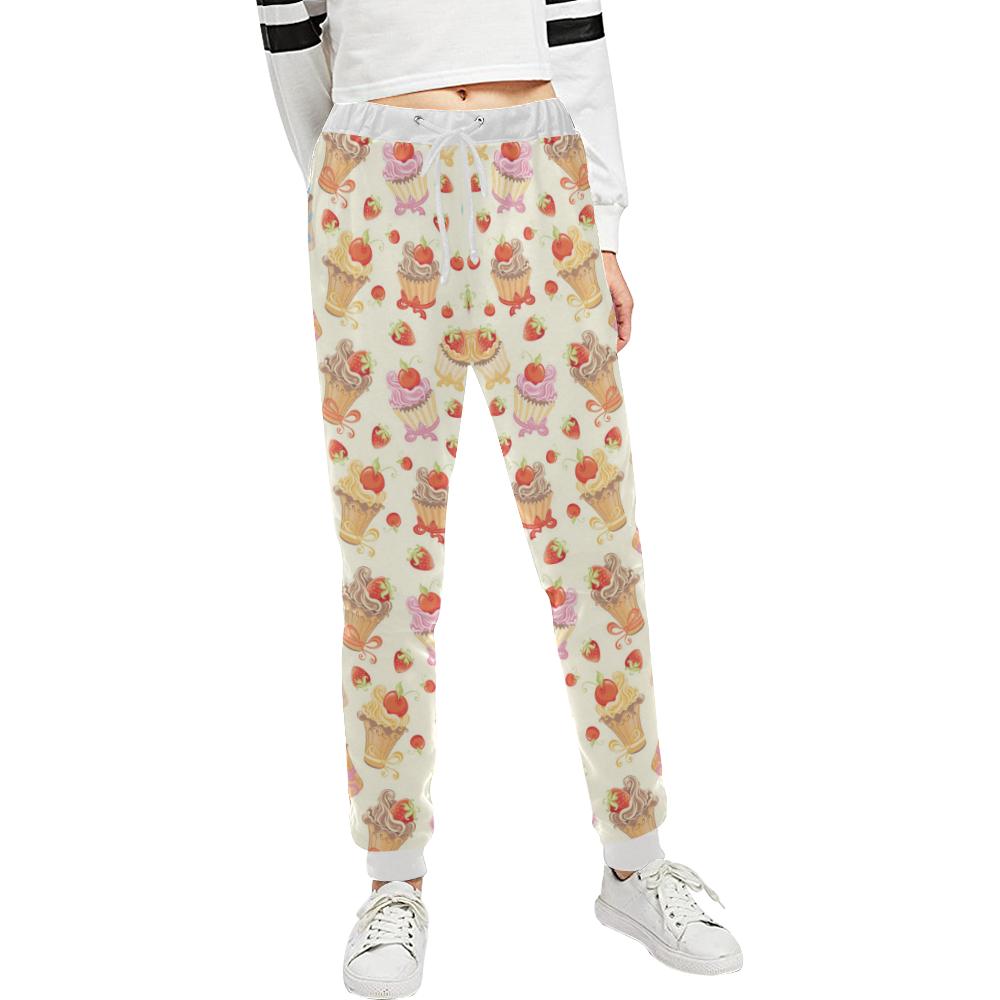 Cupcakes Strawberry Cherry Print Unisex Casual Sweatpants (Model L11)-JTAMIGO.COM