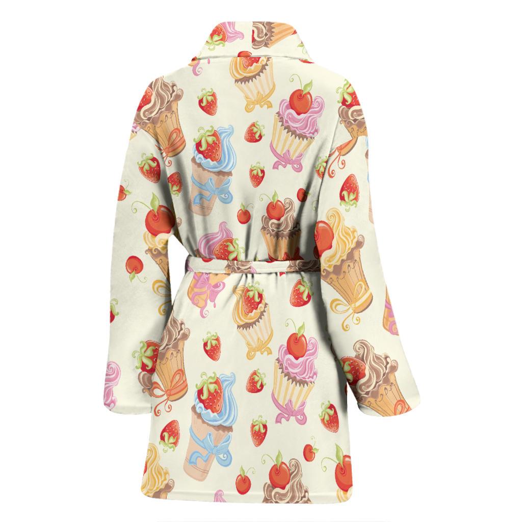 Cupcakes Strawberry Cherry Print Women Bath Robe-JTAMIGO.COM