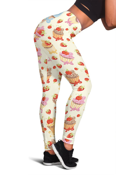 Cupcakes Strawberry Cherry Print Women Leggings