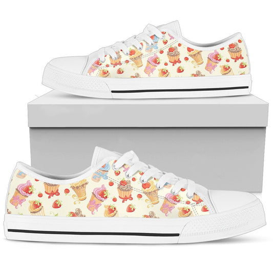 Cupcakes Strawberry Cherry Print Women Low Top Shoes