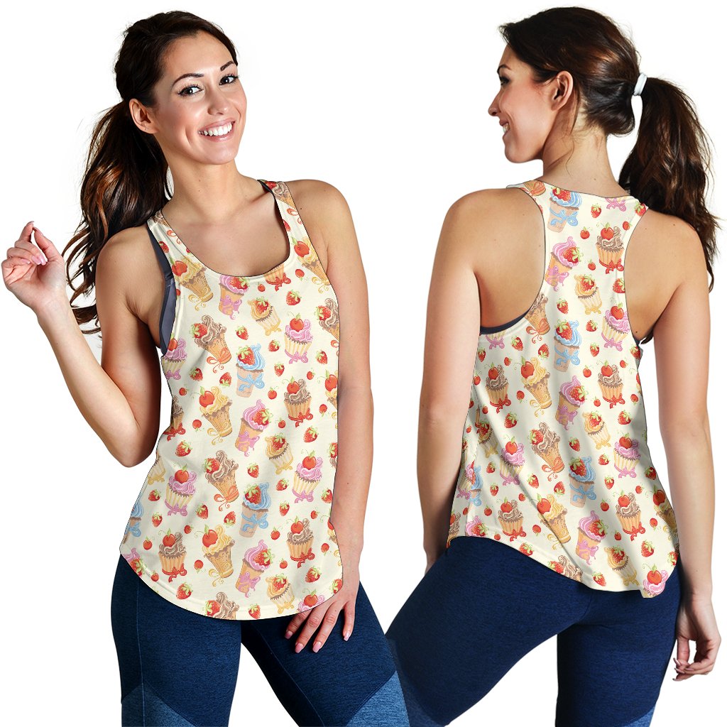 Cupcakes Strawberry Cherry Print Women Racerback Tank Top