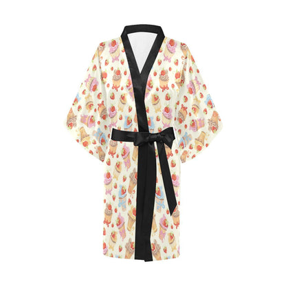 Cupcakes Strawberry Cherry Print Women Short Kimono Robe