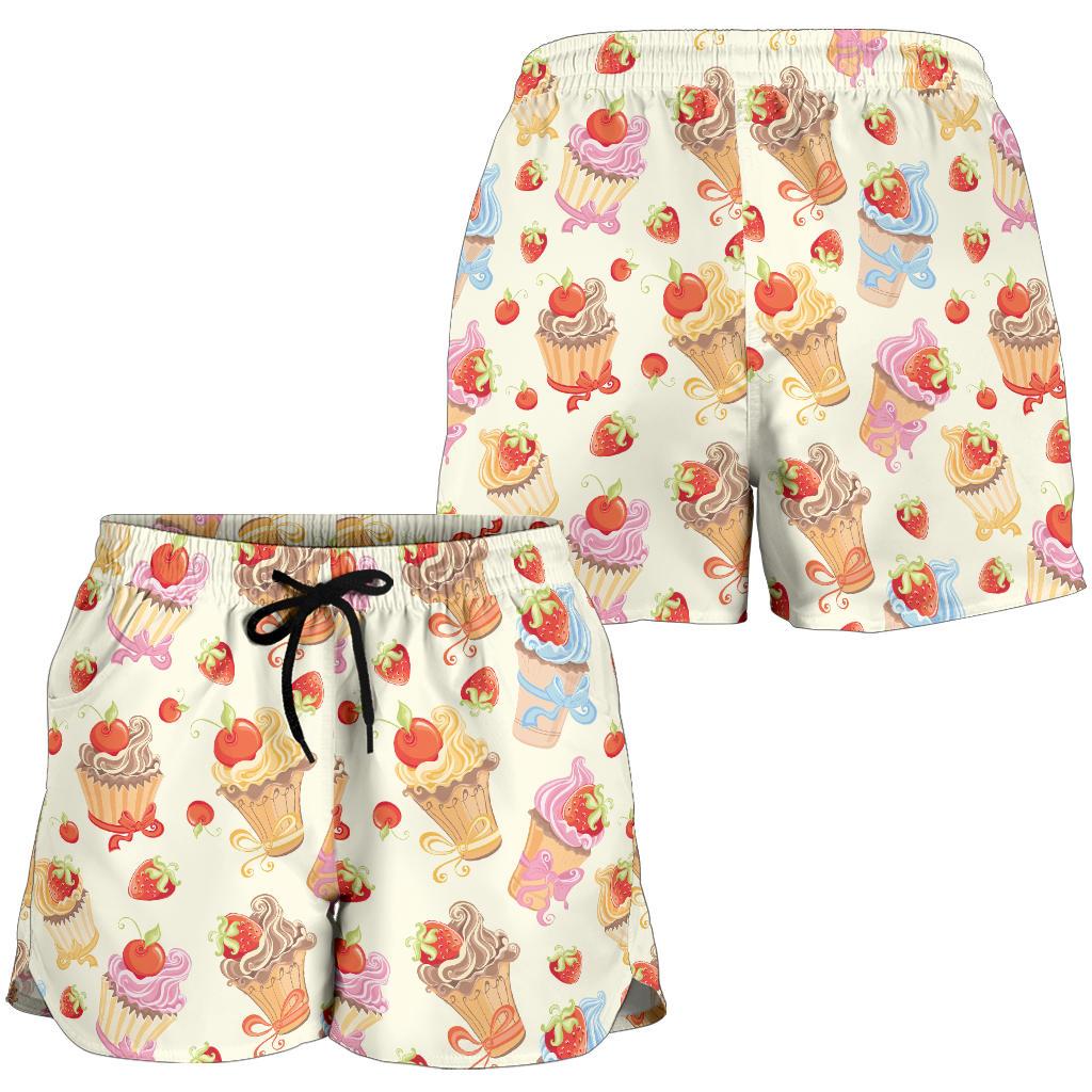 Cupcakes Strawberry Cherry Print Women Shorts-JTAMIGO.COM