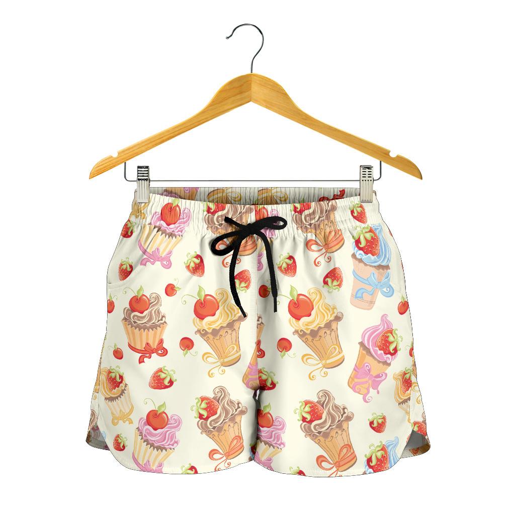 Cupcakes Strawberry Cherry Print Women Shorts-JTAMIGO.COM