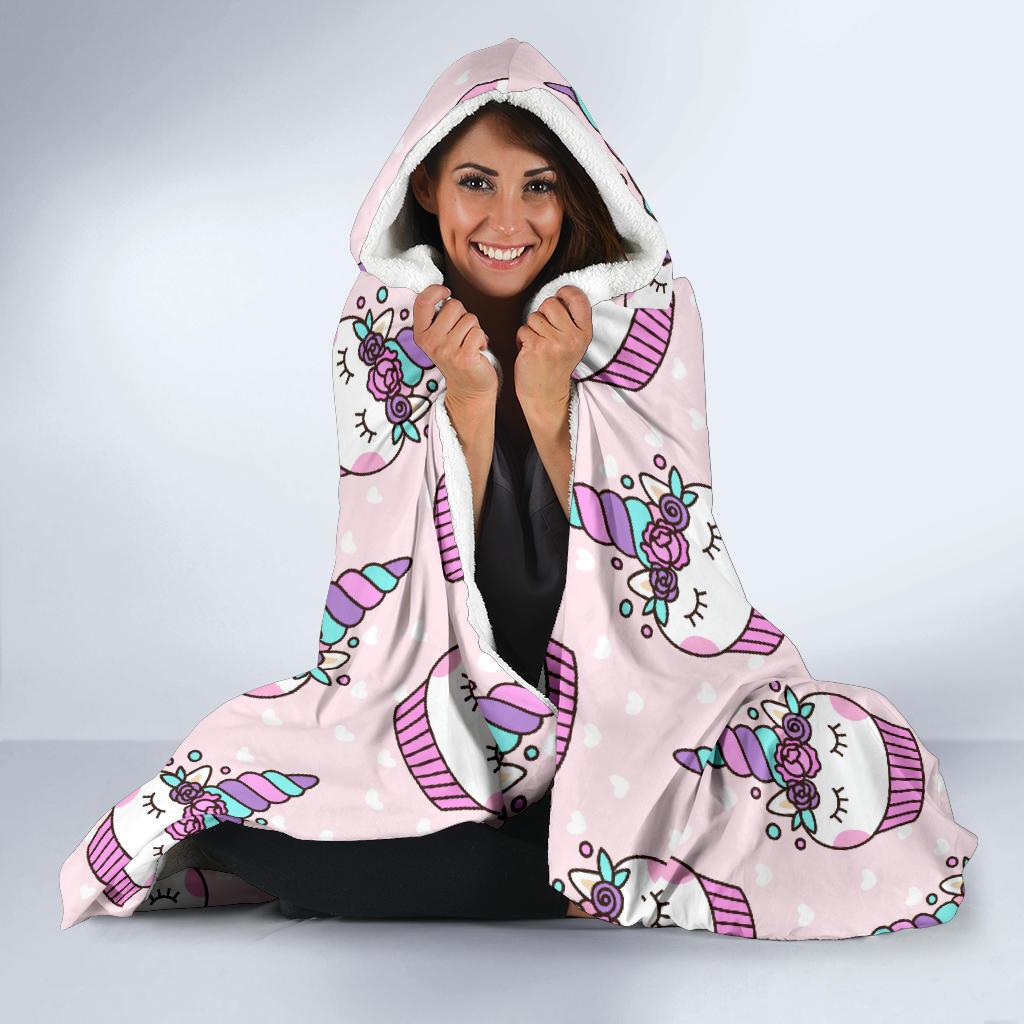 Cupcakes Unicorn Print Pattern Hooded Blanket-JTAMIGO.COM
